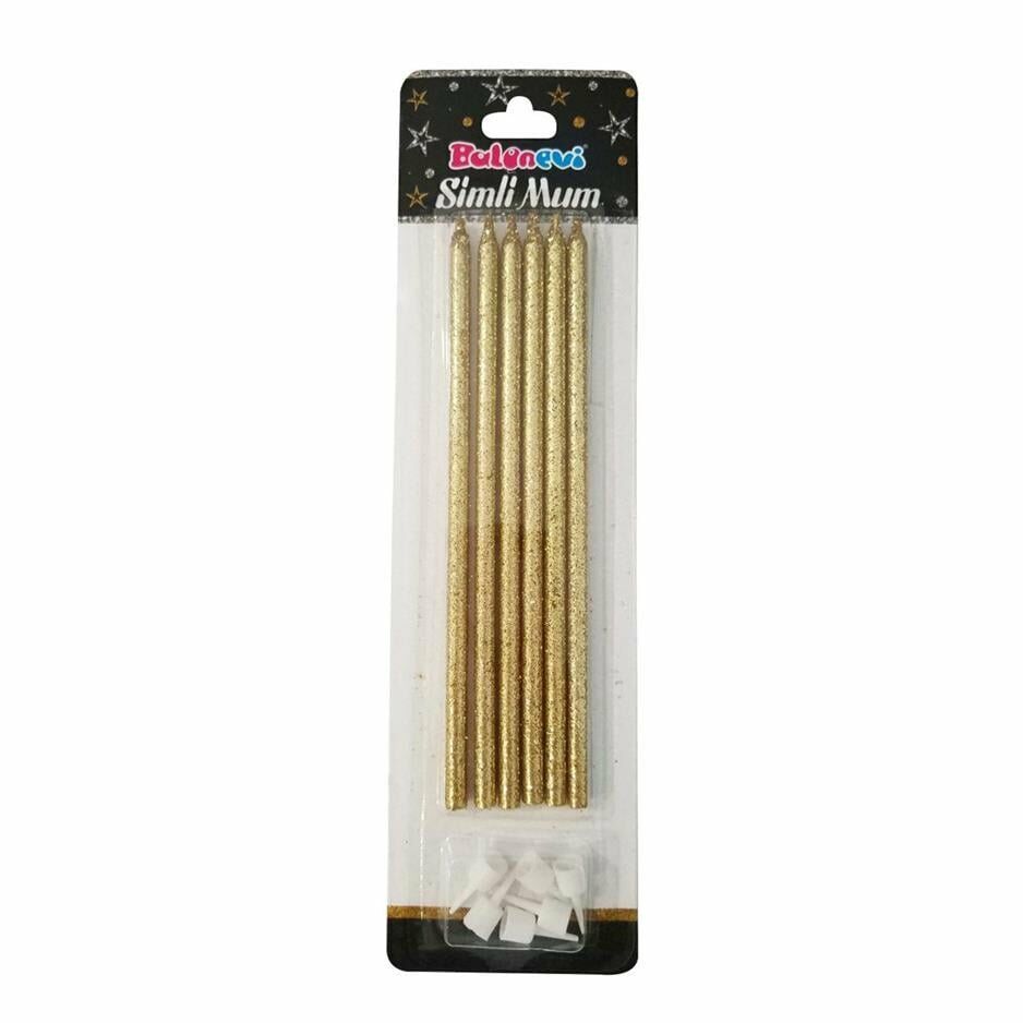 BALONEVİ 4780 UZUN 6 LI SİMLİ MUM GOLD